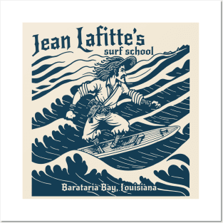 Vintage Jean Lafitte Surf School // Retro Louisiana Pirate Legend // Vintage Pirate Surfer Posters and Art